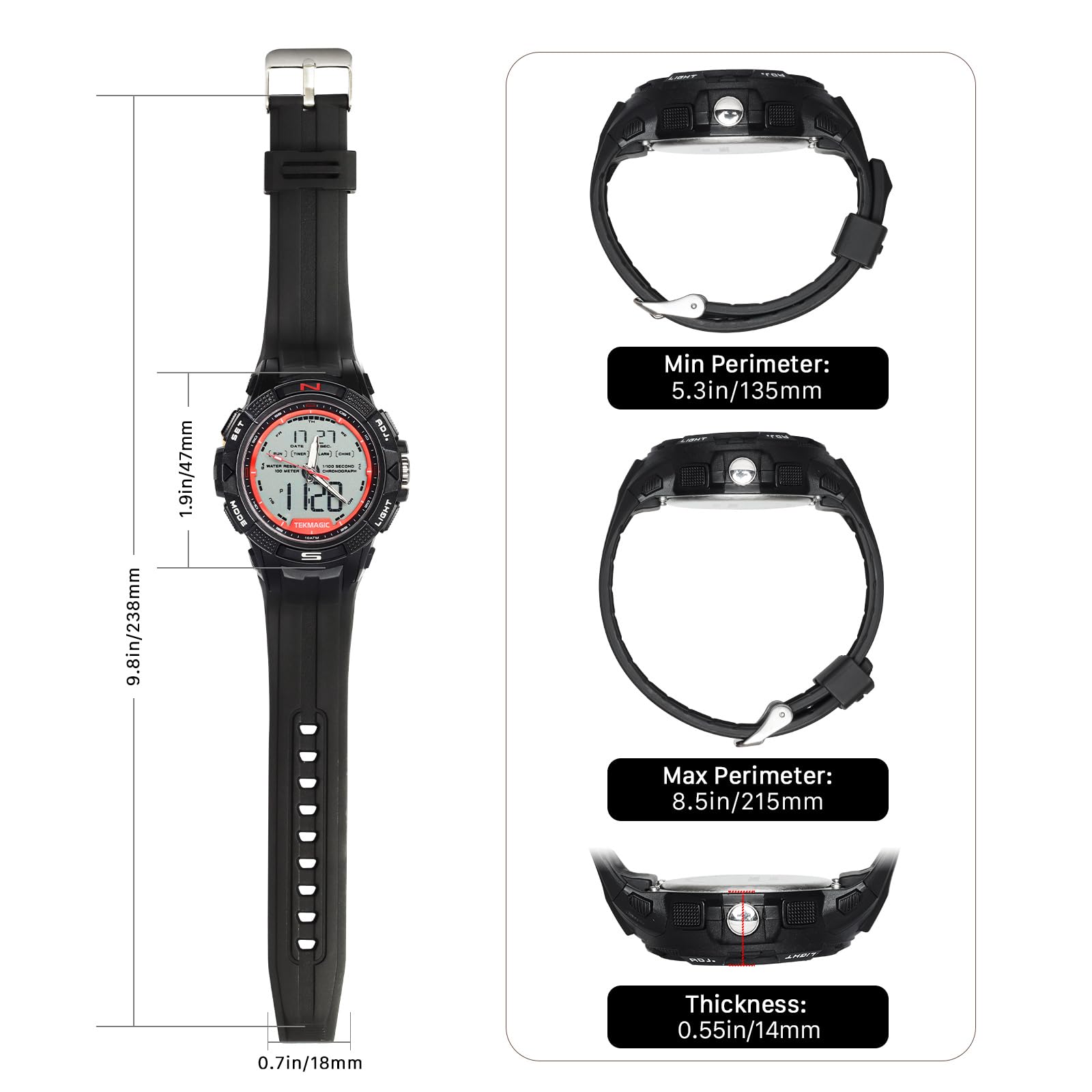 Reloj Pulsera Hombre Impermeable 100 Metros para Buceo y Nadar con Visualización Digital y Analógico, Despertador, Cronógrafo, Hora Dual Calendario, Cuenta Regresiva