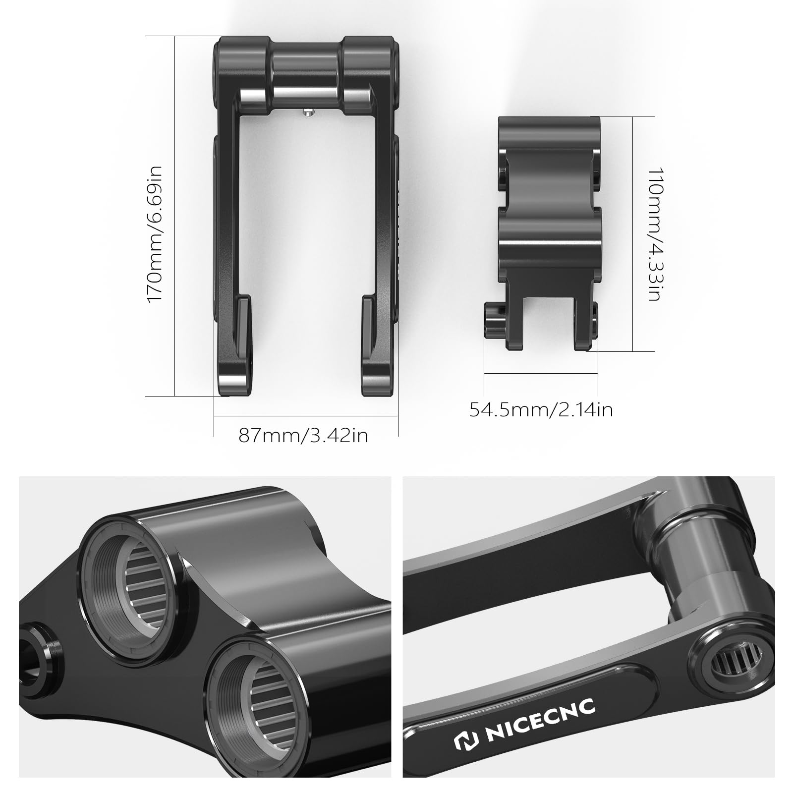 NICECNC 5,1 cm Tieferlegungs-Kit, kompatibel mit 690 SMC Enduro R, kompatibel mit Gas Gas SM700 ES700, Motorrad-Unterlenker, Aufhängungsglieder, Aluminiumlegierung, Schwarz