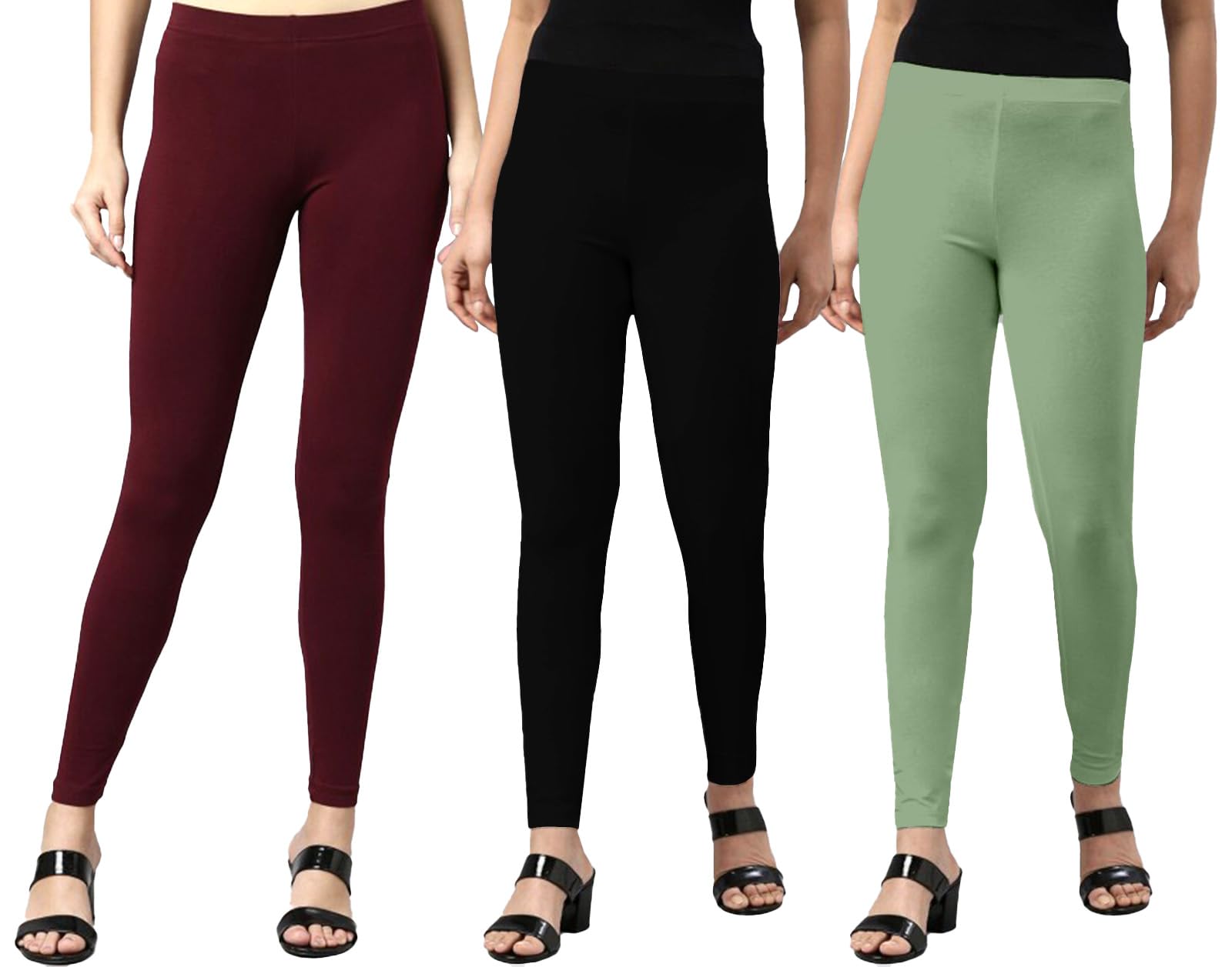 Cotton Lycra Skinny Fit Ankle Length Leggings Combo for Women (Pack of 3) (Sizes: S to 2XL)-image-6