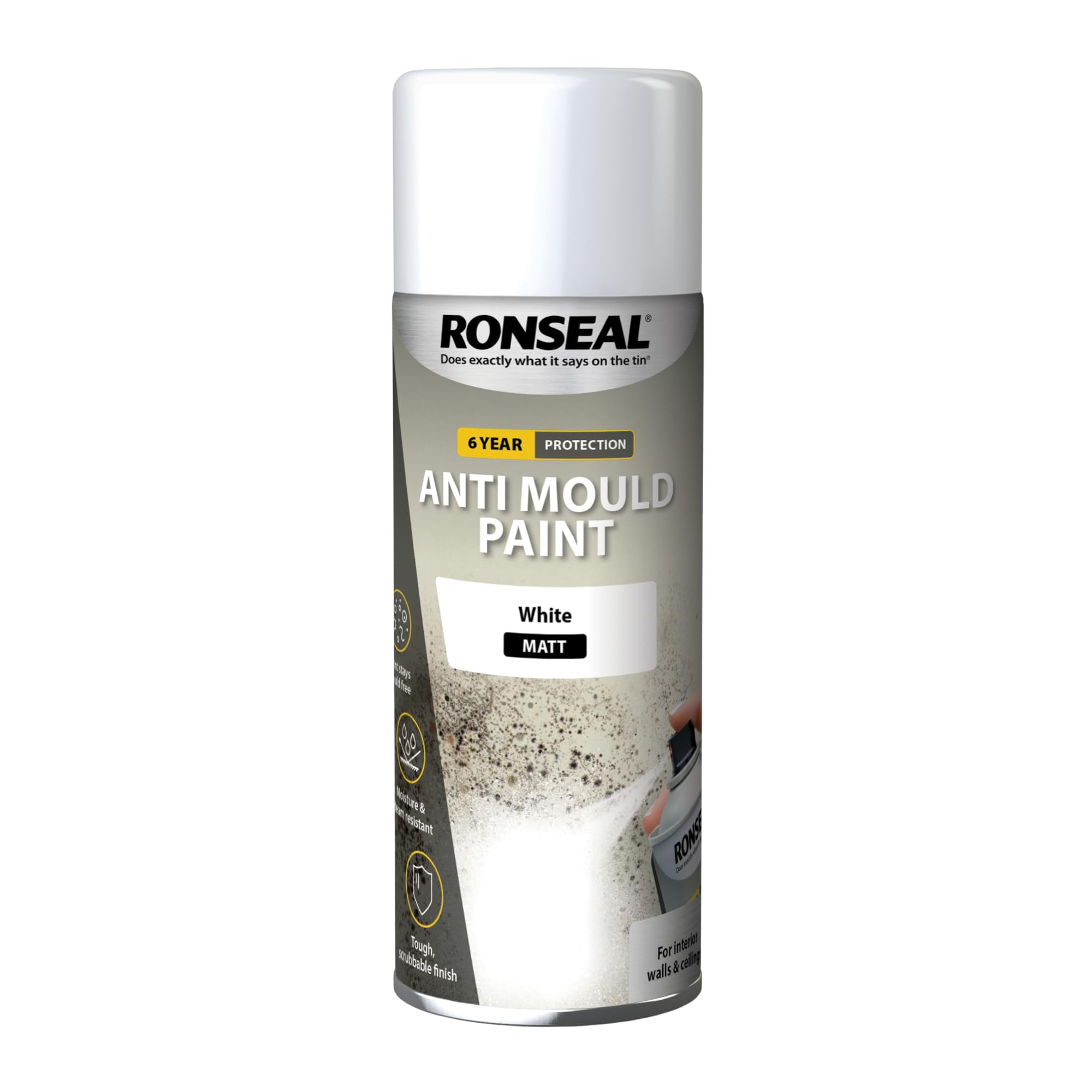 Anti Mould Spray Paint White Ronseal 6 Year Quick Dry 400ml for Walls & Ceilings