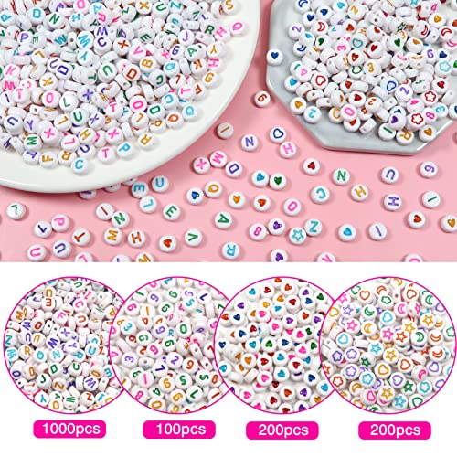 TOAOB 1500pcs Colourful Acrylic Letter Beads Alphabet Beads Heart Beads and Number Beads with Elastic Crystal String Cord for DIY Necklace Bracelet Jewellery Making - Image 3