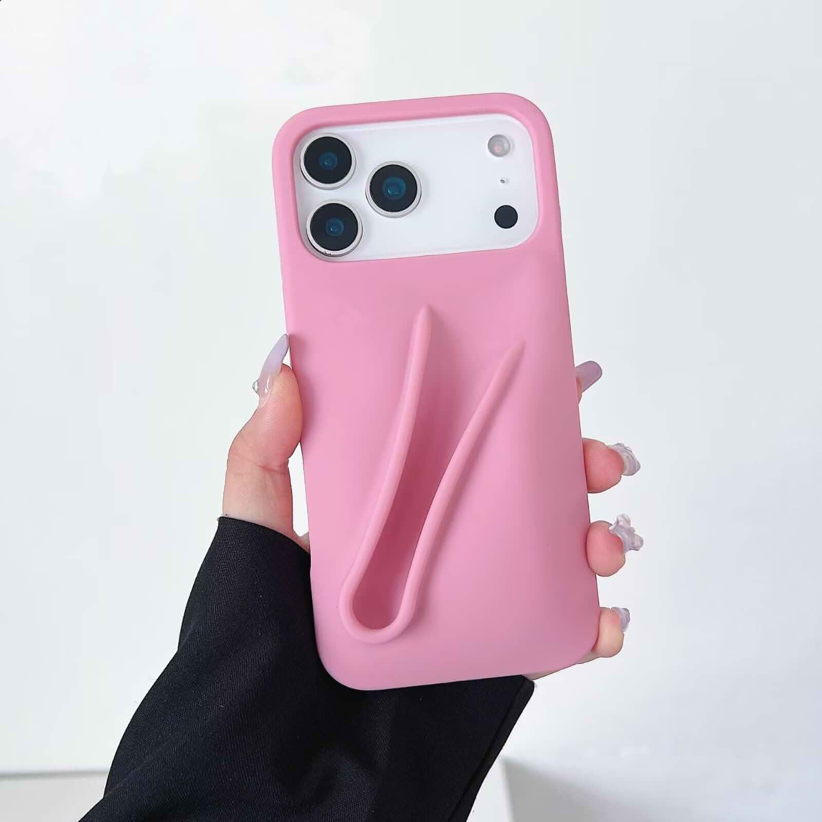 Lipstick Holder Case for iPhone 17, Lipgloss Lipstick Lip Glaze Stand Stylish Funny Women Girls Silicone Cover for iPhone 17 6.3 inch 2025 (Pink)