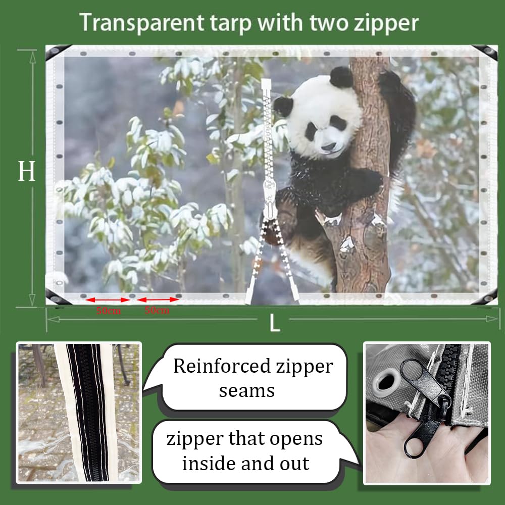 Transparente Plane 1 * 3m Glasklar-Mit 1 Reißverschluss PVC Abdeckplane mit ösen 0.35mm Pflanzenschutz Schutzplane Regen-Vorhänge Glas Klare wasserdichte Allzweckplane Tarps 400g/m²