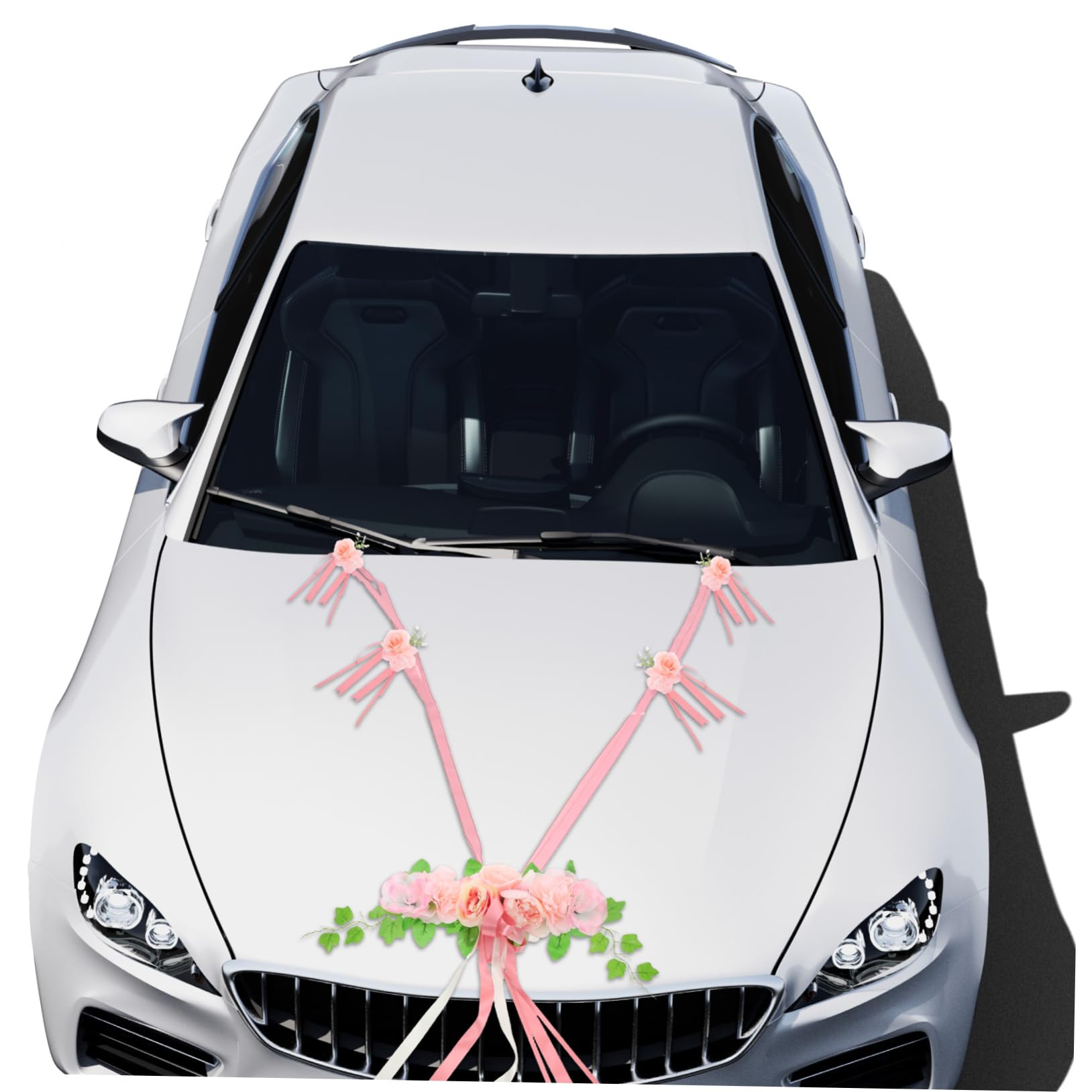 TOPBATHY Auto-hochzeitsdeko mit Schleife und Künstlicher Blumendekoration für Hochzeitsautos und Events mit Ornament und Band für Party-Fotos