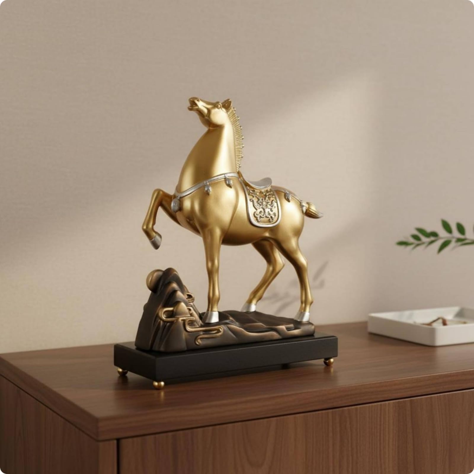 KESOTO Statue Cheval Décoratif Sculpture Ornement Figurine Résine avec Style Artistique Contemporain et Finition Soignée Convient au Salon Entrée Console Bureau Cadeau Décoratif, Tacheté, sans Socle