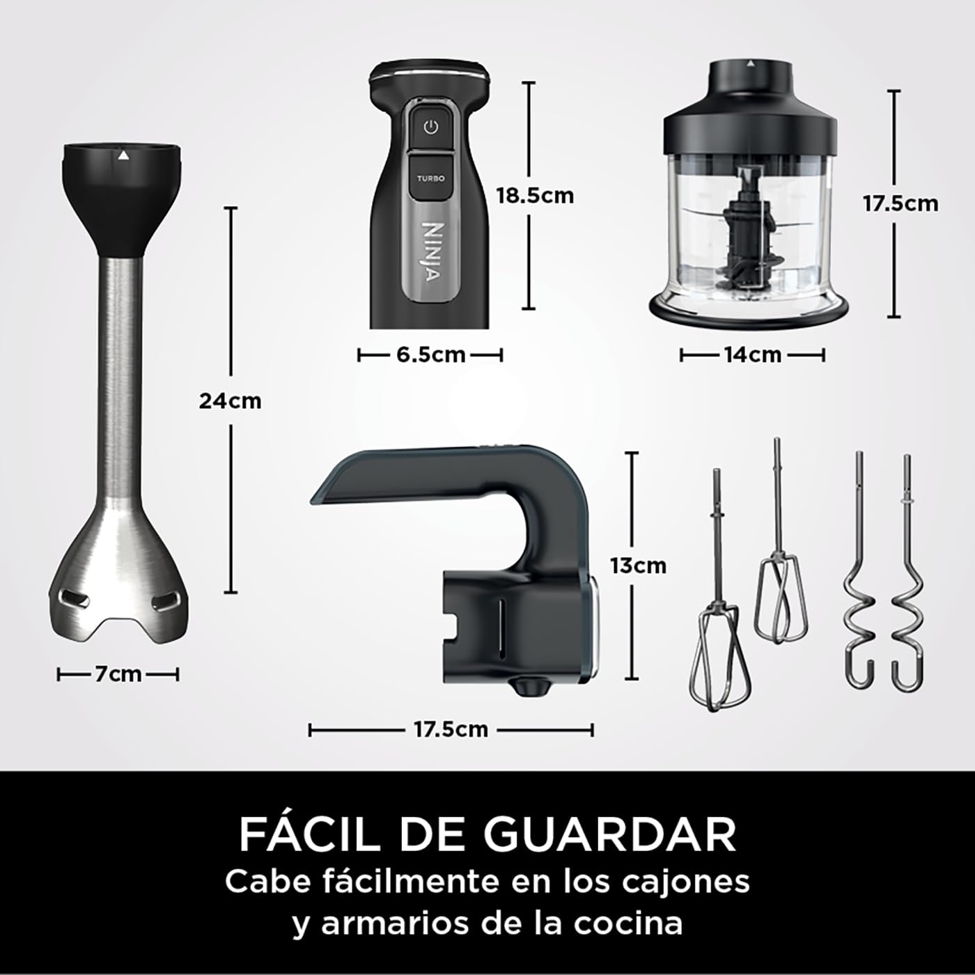Ninja Foodi Batidora de mano 3 en 1, 850 W, 2 velocidades de batido y 5 velocidades de mezclado para picar, mezclar, amasar, batir y más, piezas aptas para lavavajillas, en negro, CI100EU