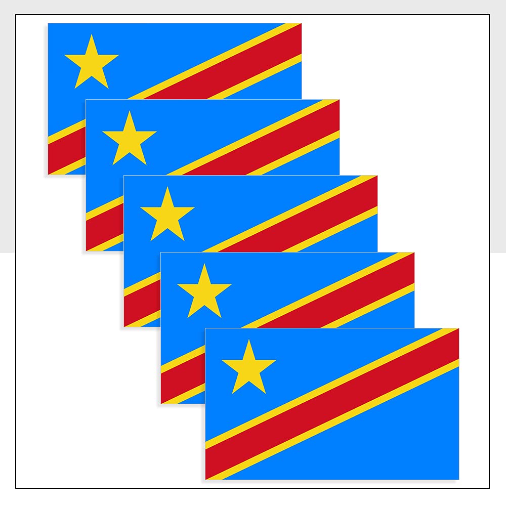 Congo Flag Stickers Pack of 5 (60 x 36 mm) Waterproof COD Labels for Windows Bike Car Fridge Packwith P1140