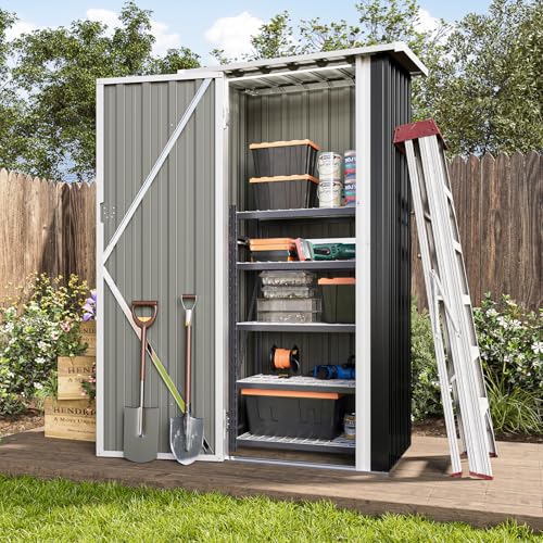 Aoxun Metall Gerätehaus 3’x2.1’ Geräteschuppen mit Pultdach Stark & Rostfrei Abschließbarer Tür Gartenhaus Outdoor Garten Schuppen Schrank für Hinterhof Außenbereich Dunkelgrau,Schwarz