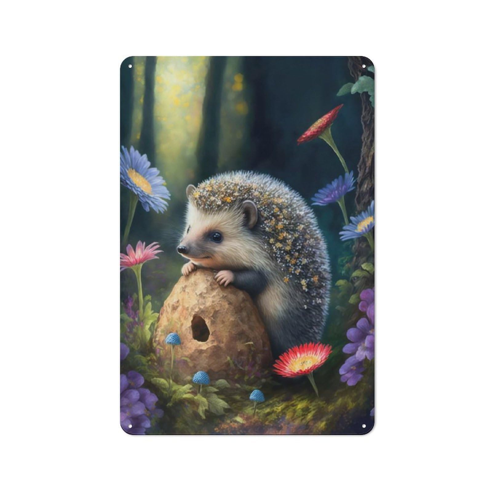 Junmoney Style-3 Little Hedgehog Industrial Metal Sign 30X20cm, Modern Retro Loft Wall Plaque For Modern Home, Workshop, Office Or Cafe