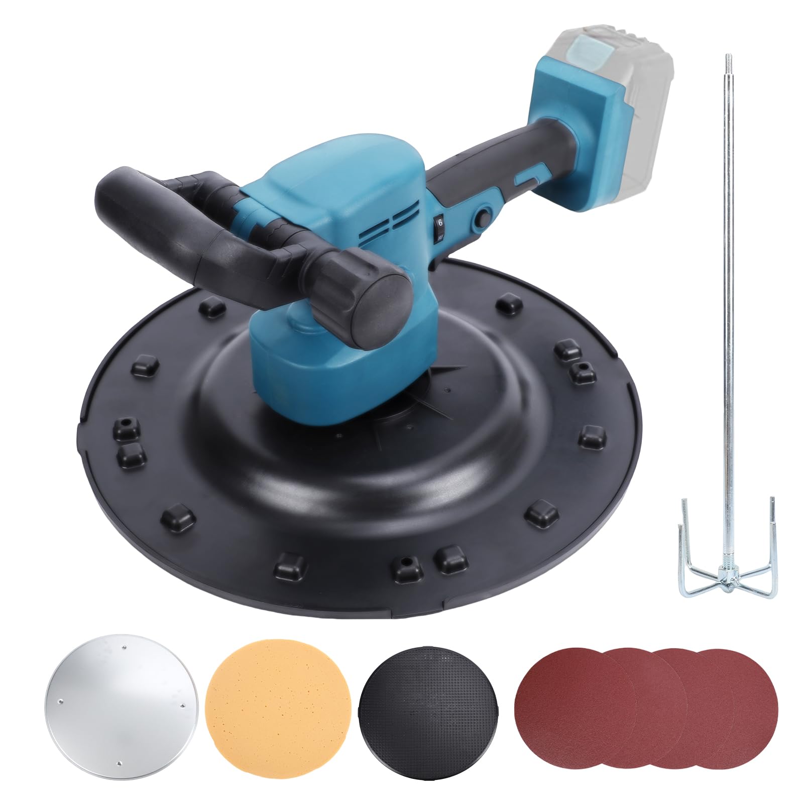 WODHMIEY 1680W Wall Smoothing Machine Compatible with 18V/20V Battery, Cordless Electric Cement Trowel with 6-Speed Adjustment, Mixing Function, Multiple Pads, for Wall Plastering and Polishing