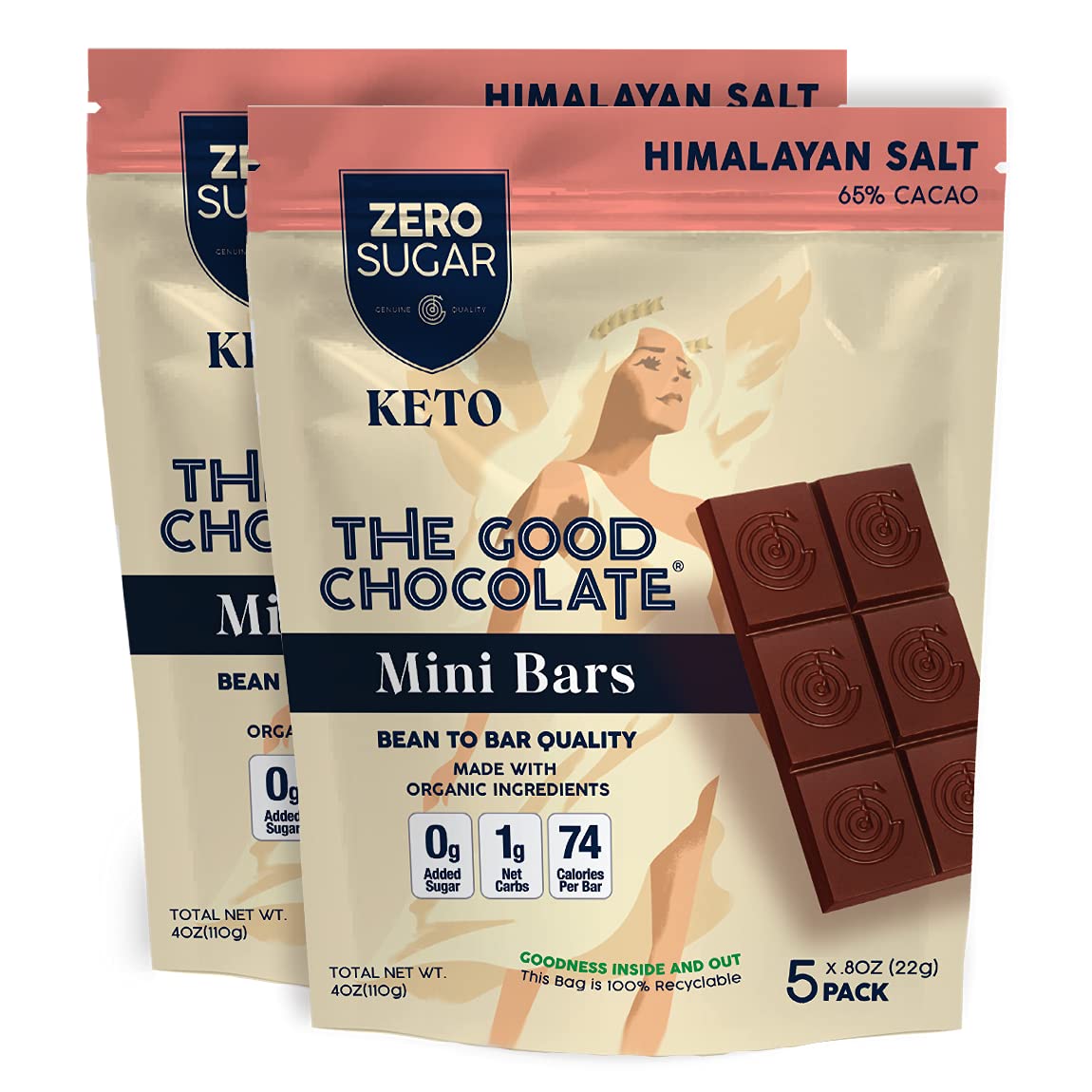 The Good ChocolateMini Himalayan Salt Chocolate Bars with Zero Sugar & Lower Net Carb - Keto Chocolate Bar Offers Lower Calorie Chocolate Candy - All Natural Non-GMO (Pack of 10)
