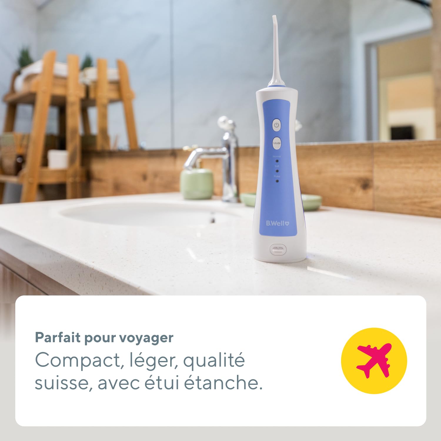 B.Well Swiss Jet Dentaire Portable, Hydropulseur & Irrigateur Oral PRO-911, 3 Modes, 2 Buses 360°, Réservoir 150 ml, Trousse Étanche, Arrêt Automatique, Autonomie jusqu'à 1 Mois