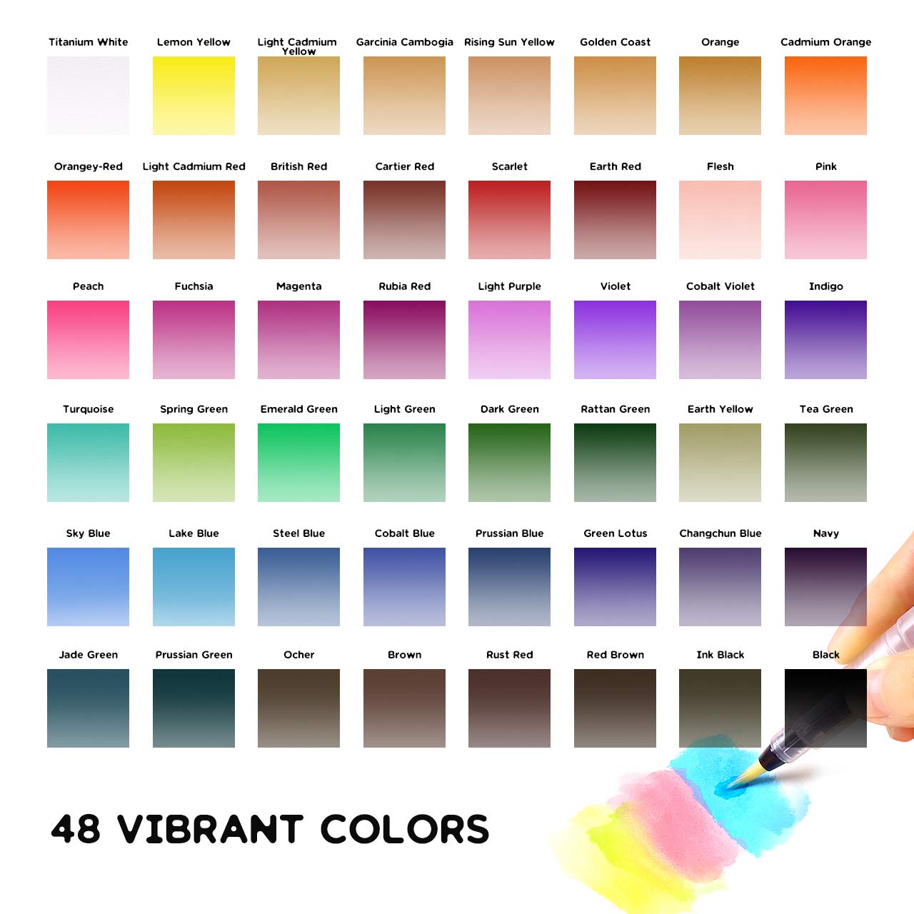 PENTRISTA Watercolor Paint Set for Beginners and Professionals, Pack of 48 Vibrant Colors - Portable & Washable for Students & Artists, Calligraphy & Traveling
