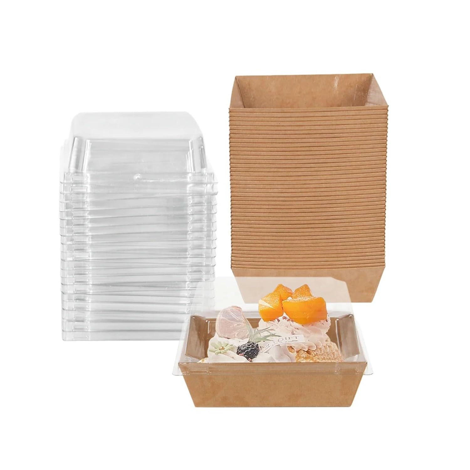 50 Scatole Di Carta Per Alimenti Con Coperchio Trasparente, 12x12x6,3 Cm, Ideali Per Panini, Dolci E Dessert, Monouso