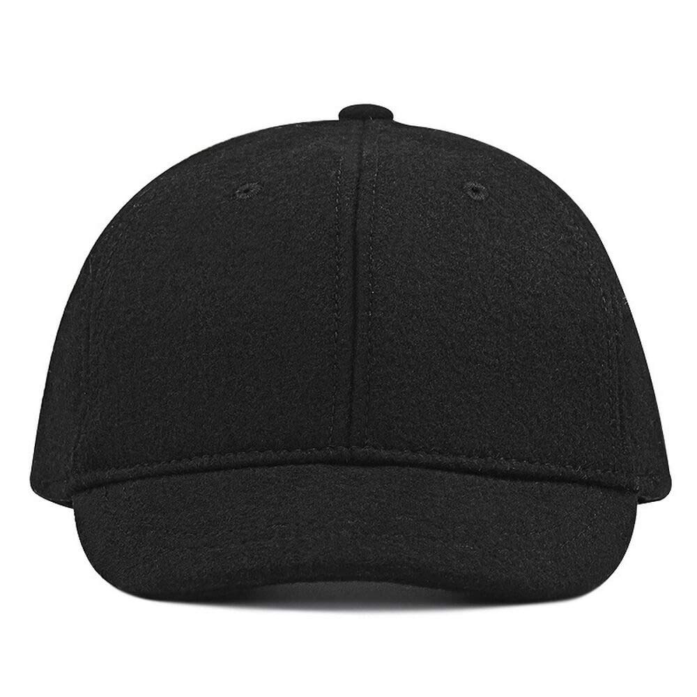 Men Short-Bill Wool Baseball-Cap - Winter Warm Oversize Plain Hat for A Big Head