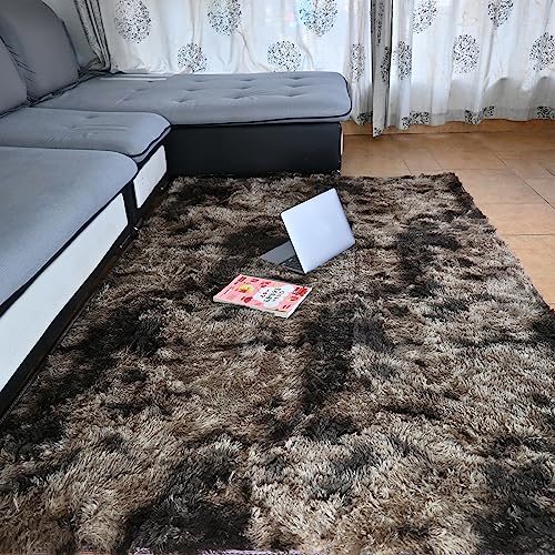 Beyeutao Soft Fluffy Rug Light Coffee Living Room Rug 160x230cm for Living Room Large Area Anti-Skid Rug Tie-dye Floor Carpet Large Rug for Kids Girls Play Area Bedside Rug Washable Rug.