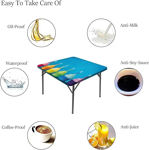 Miniatura 6 de Manteles de cumpleaños, cupcakes en colores arcoíris con velas, lavable, a prueba de derrames, se adapta a mesas de 48 x 48 pulgadas, para