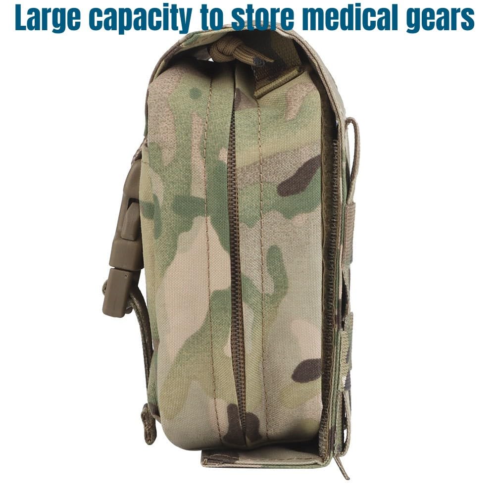 ACEXIER Pochette Tactique IFAK à Déploiement Rapide – Panneau Déchirable, Compatible MOLLE/PALS, Fermeture éclair Bidirectionnelle – Pour Secours, Survie, Randonnée Et Chasse (15x19 Cm)
