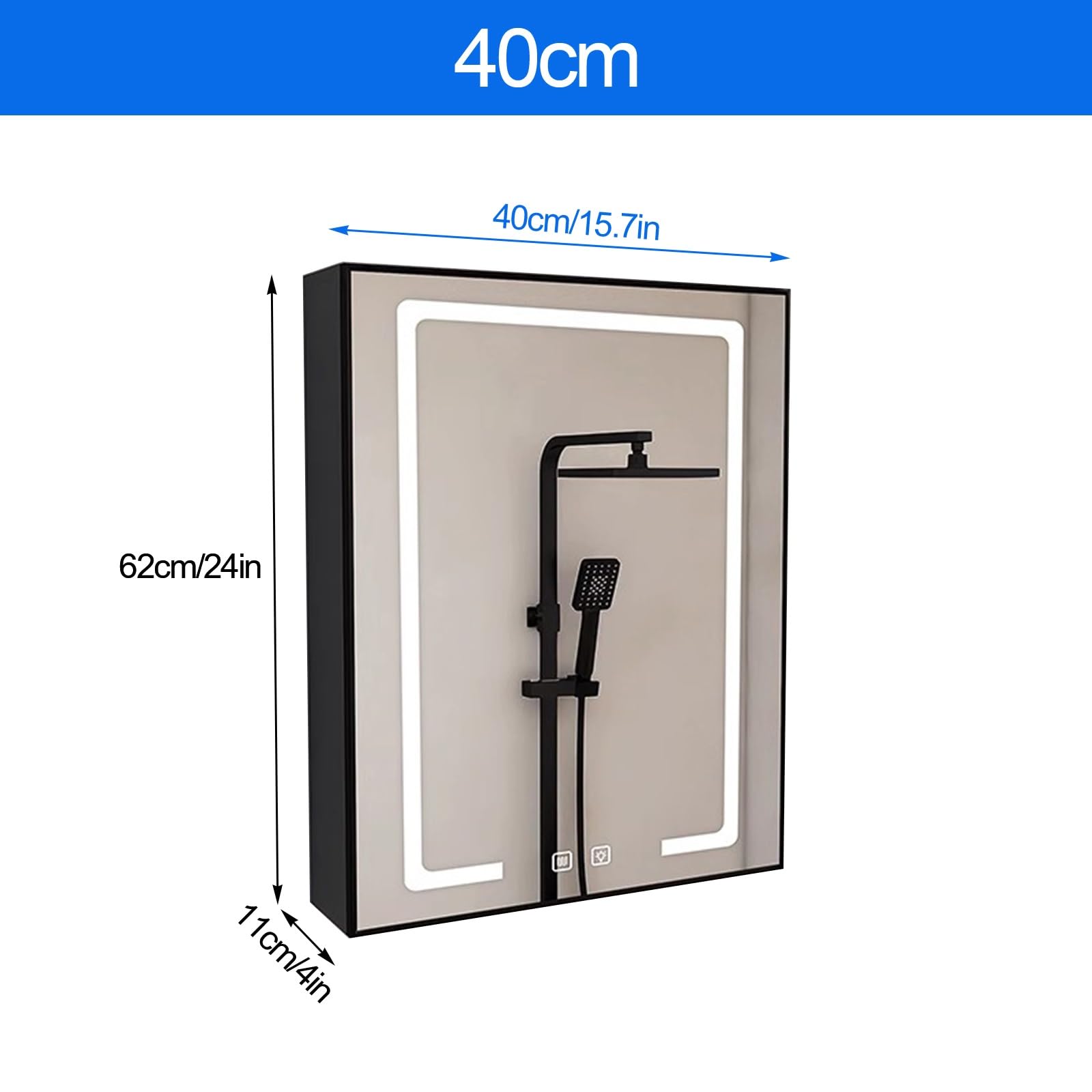 Armadietto Bagno con Luci a LED e Specchio, Mobile Bagno Sospeso con Ante a Specchio, Specchio Contenitore Bagno, Antiappannamento, a Parete(Beige,40cm/15.7in)