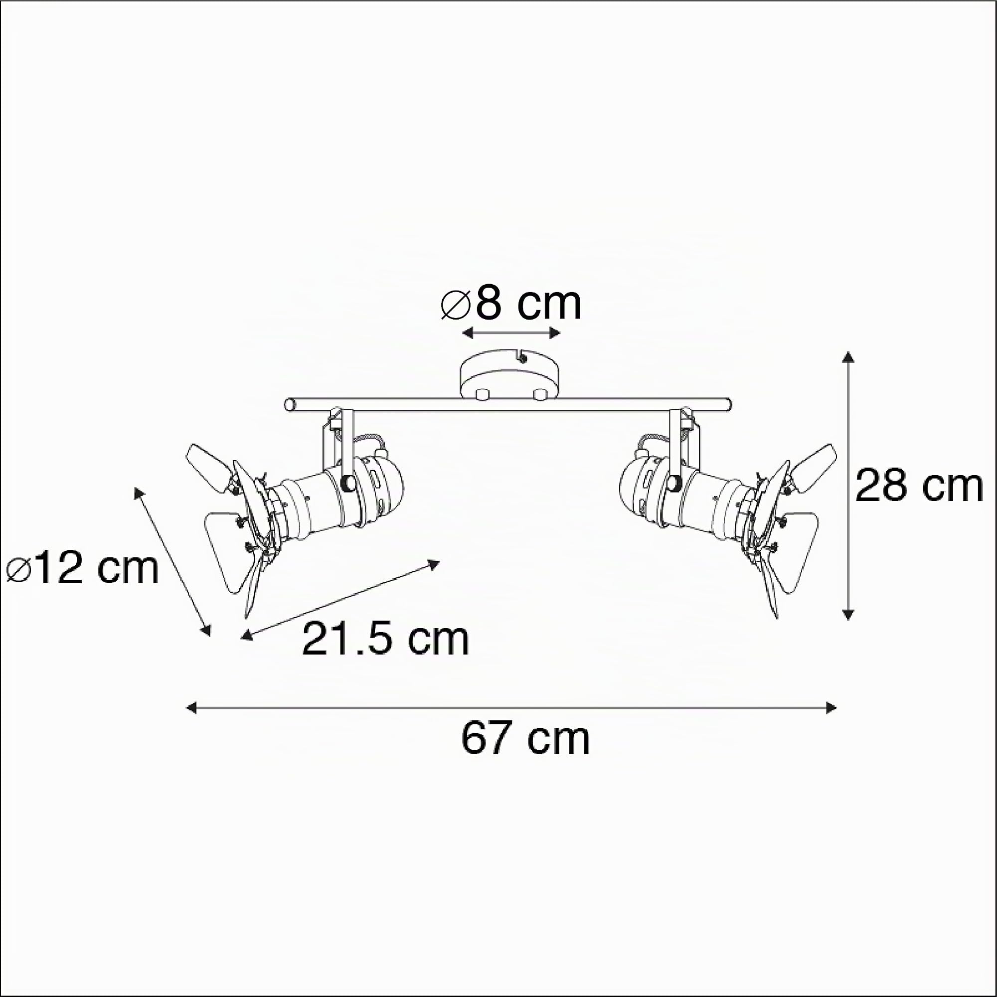 Qazqa Verstellbarer Deckenstrahler, Deckenspot - Movie - Schwarz, max. 50W, Geeignet für LED, Rund, 2-flammig, Ideal als Wohnzimmerlampe, Küche lampe