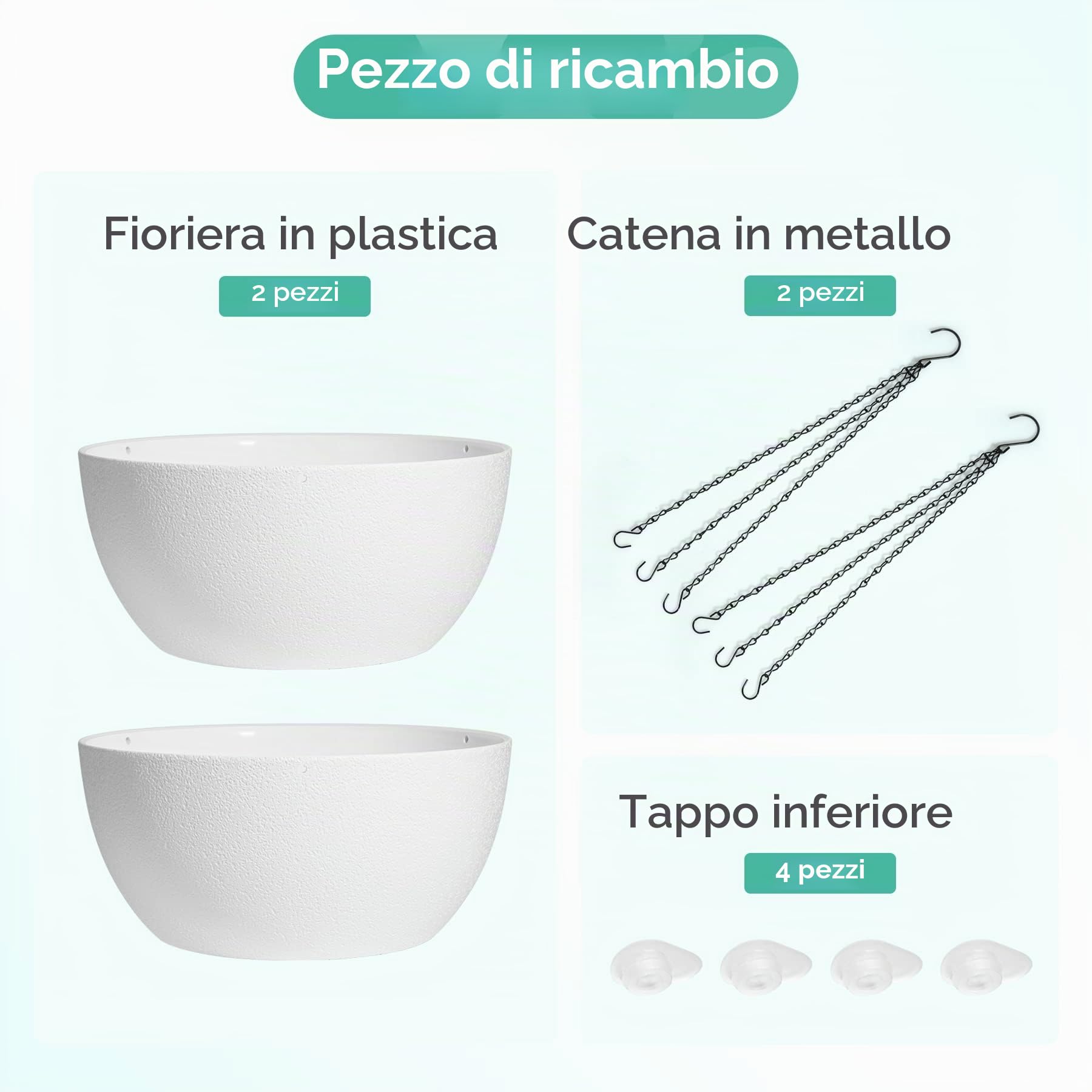 T4U Vasi Sospesi, Vasi da Appendere 25 cm Set da 2 Bianco | Portavasi da appendere, Vasi con catena rimovibile, Piante ricadenti, balcone, appartamento, esterno