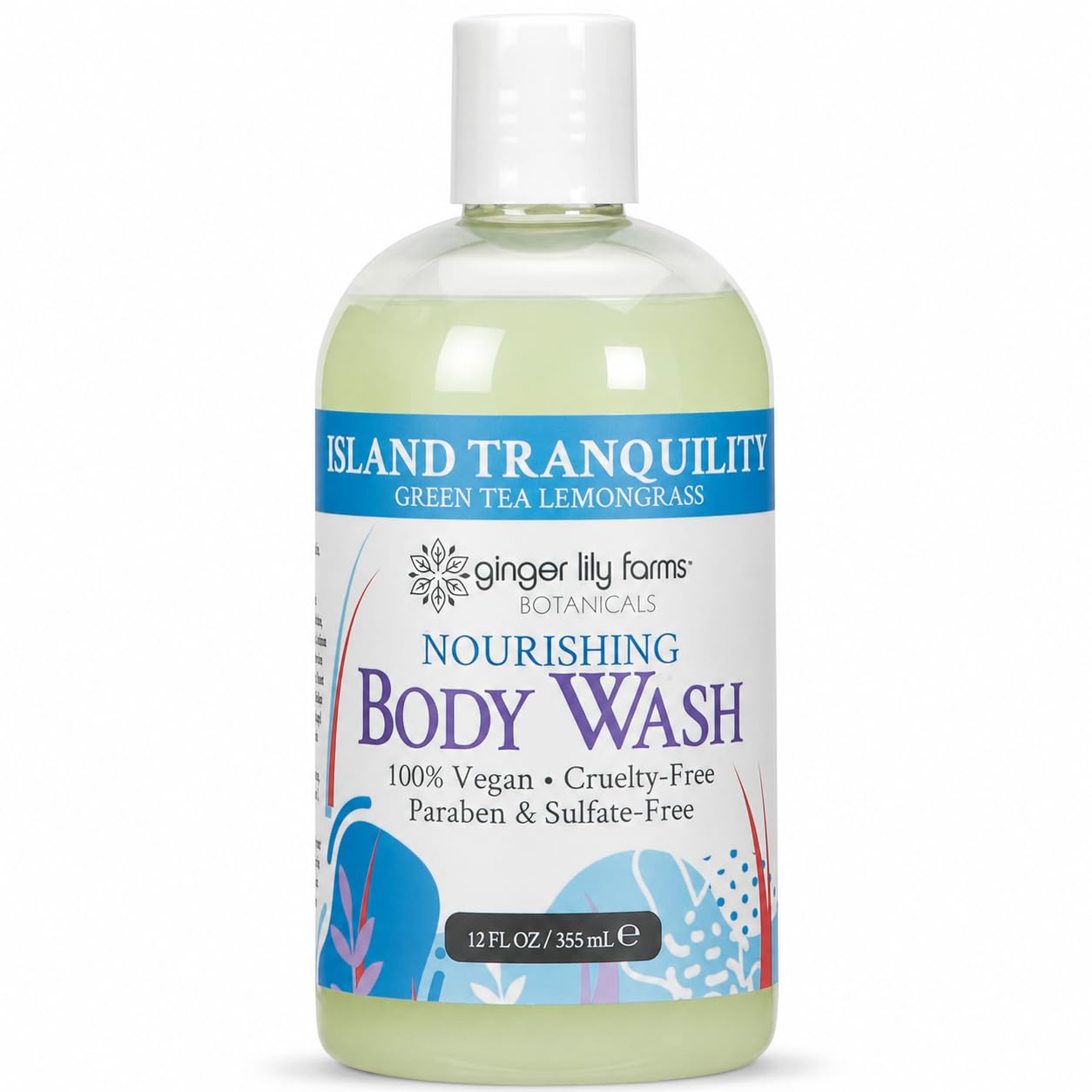 Ginger Lily Farms Botanicals Body Wash, 12oz, Island Tranquility | 100% Vegan & Cruelty-Free | Nourishing Bath & Shower Gel for All Skin Types Island Tranquility 12 Fl Oz (Pack of 1)