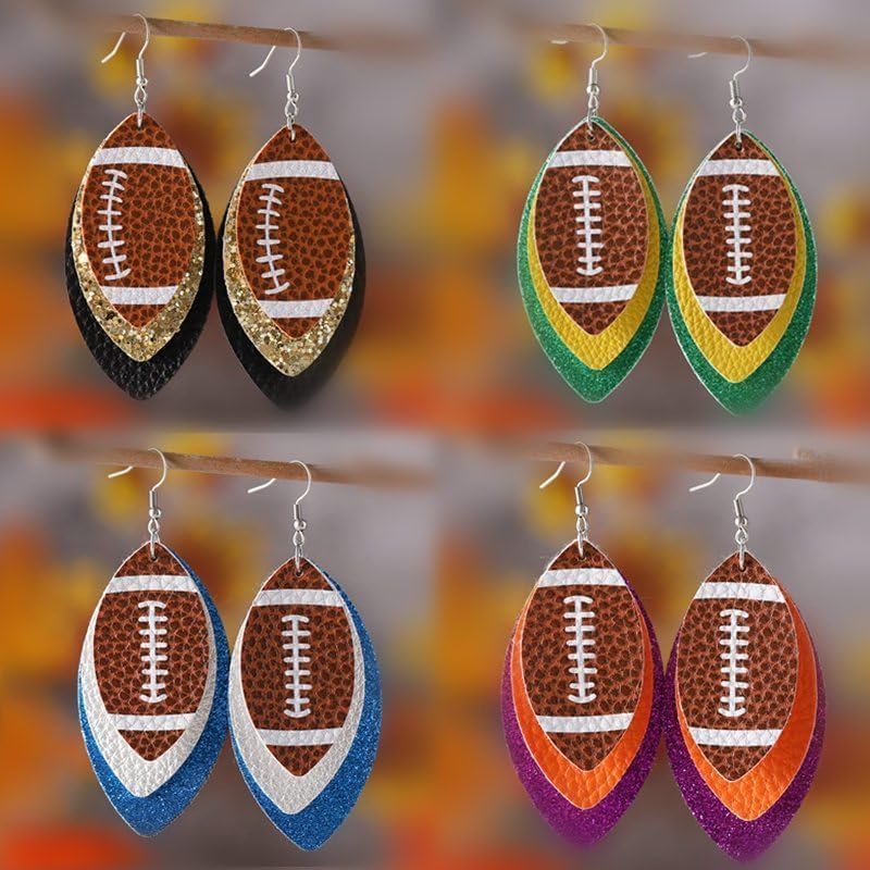 ONLYJUMP Colorful Layered Football Dangle Earrings For Women Glitter Faux Leather Football Sports Lover Teardrop Earrings Unique Fashion Sequined Leather Football Earrings Jewelry Gift - Image 6