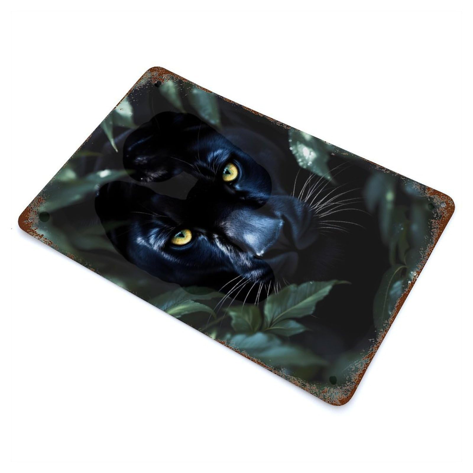 Rustic Tin Plaque with Black Panther Close-Up Design 11.8"x7.9", for Cafe, Home Bar And Lounge Decor, Industrial Home Decor