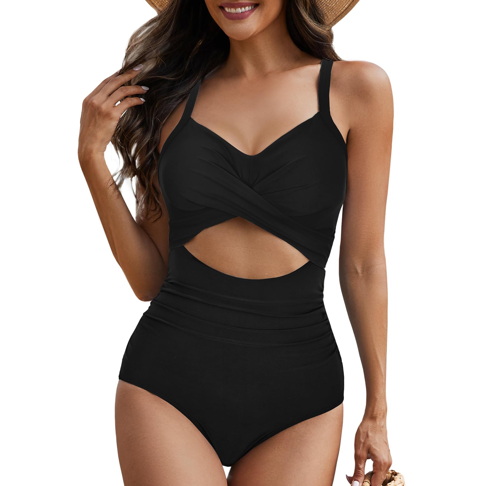 One Piece Swim Suits for Women 2025 Sexy Tummy Control Swimsuits Cutout High Waisted Criss Cross Back Bathing Suit for Women