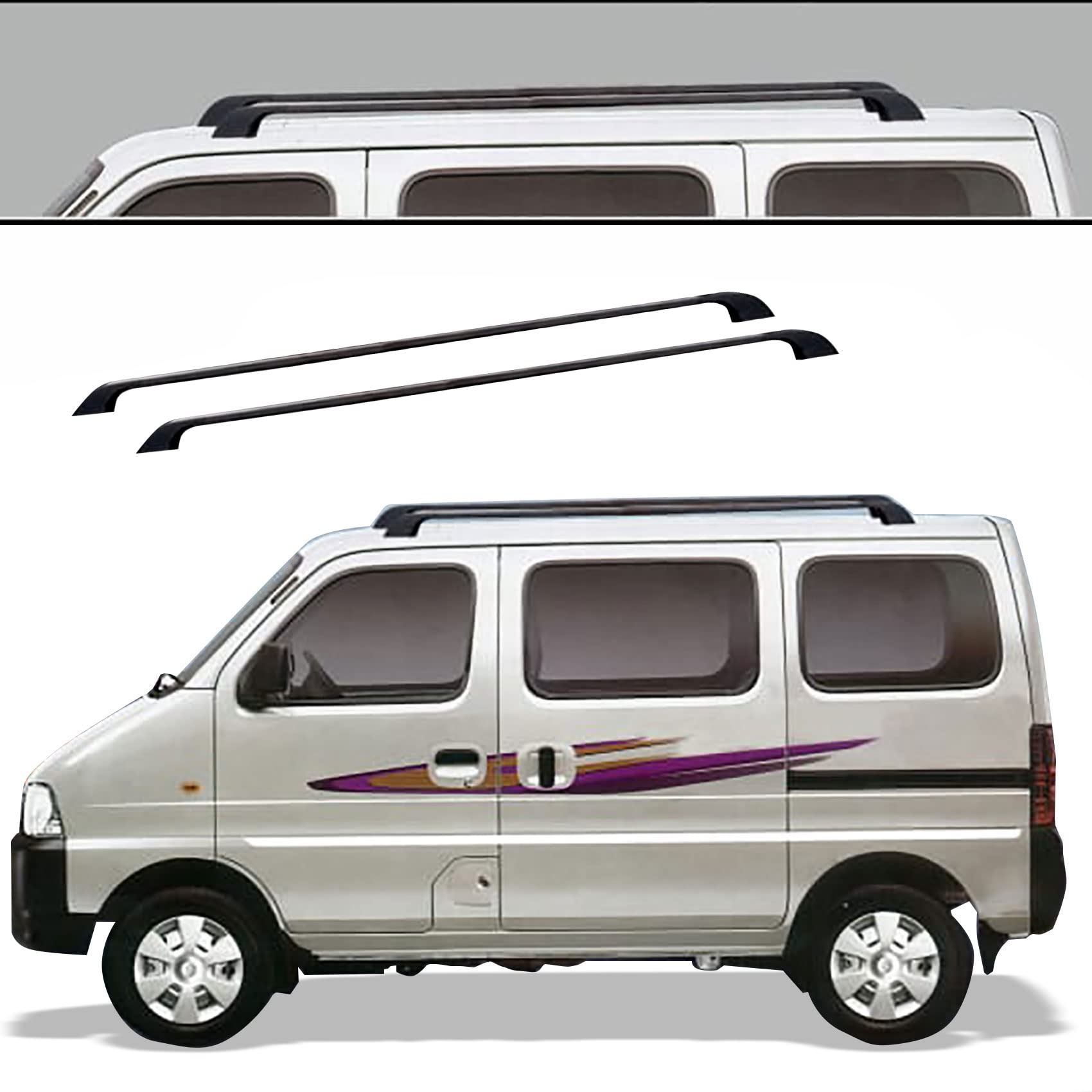 Auto Pearl O.E. Type Roof Rail Compatible with Eeco (Set of 2)|Silver Black-picture-10