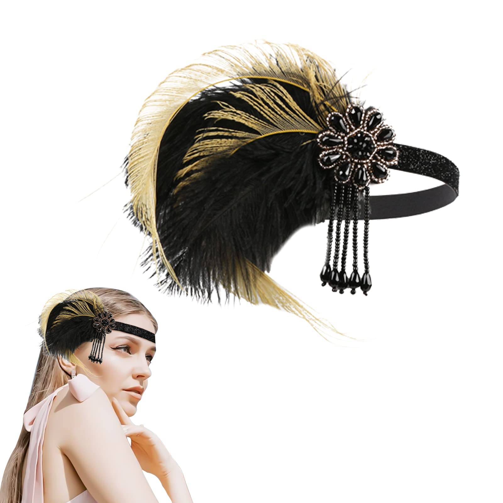– SYOSI 1920s Flapper Headpiece Feather Headband Great Gatsby Headband 1920s Flapper Accessories Leaves Style for Art Deco Pageant Themed Party