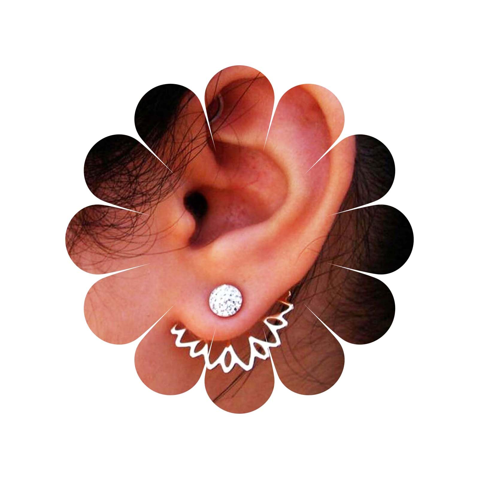 Allereyae Vintage Crystal Lotus Ear Jacket Earrings Gold Cz Lotus Jacket Earrings Rhinestone Lotus Ear Climber Earrings Front Back Earrings Jewelry