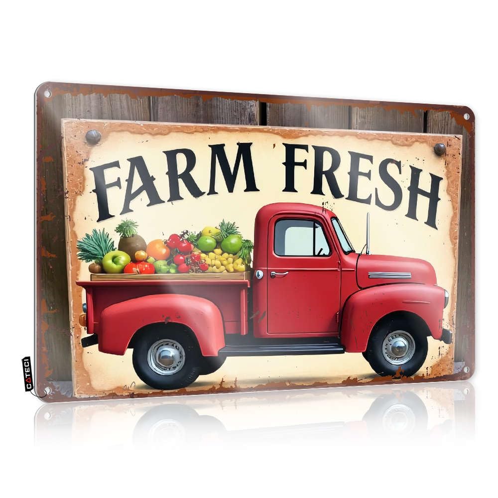 Matal Sign Clock Vintage Wall Decor | Farm Fresh Produce Truck Old Gift For Dad For Basement Home Decoration(20X30CM)