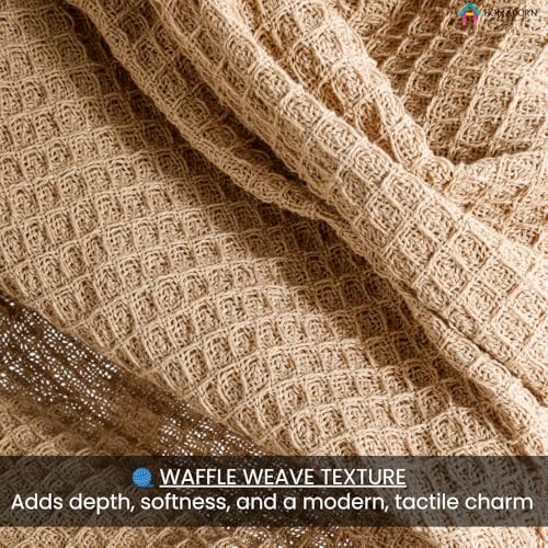 Image of HOMADORN Waffle Weave Cotton Throw Blanket - Lightweight, Breathable & Cozy for Sofa or Bed (100% Cotton)(50X60 Inches) Beige