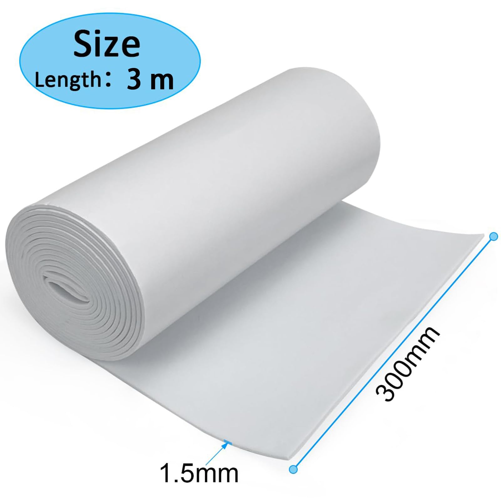 Rollo de espuma autoadhesivo, 300 mm de ancho x 1,5 mm (P) x 3 m (L), láminas de espuma multifunción de caucho de neopreno para protección de muebles, antideslizante, aislamiento acústico