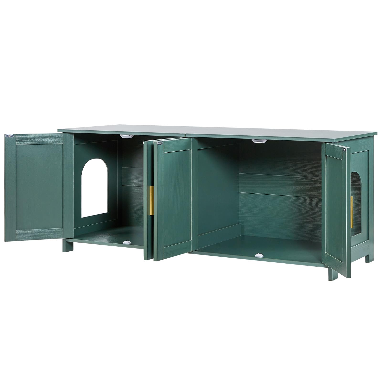 VEVOR Arenero para Gatos, 1200 x 450 x 500 mm, con 4 Puertas 2 Entradas, Mueble de Interior, Caseta de Madera, Compatible con la Mayoría de Areneros, Verde, Carga Superior 60 kg e Inferior 45 kg