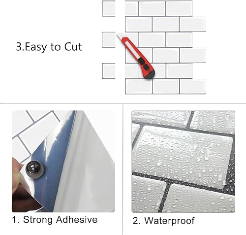 Miniatura 10 de GRIPRO Azulejo de pared para salpicaduras de cocina, 12 x 12 pulgadas, adhesivo 3D para cocina, baño, paneles de pared 3D