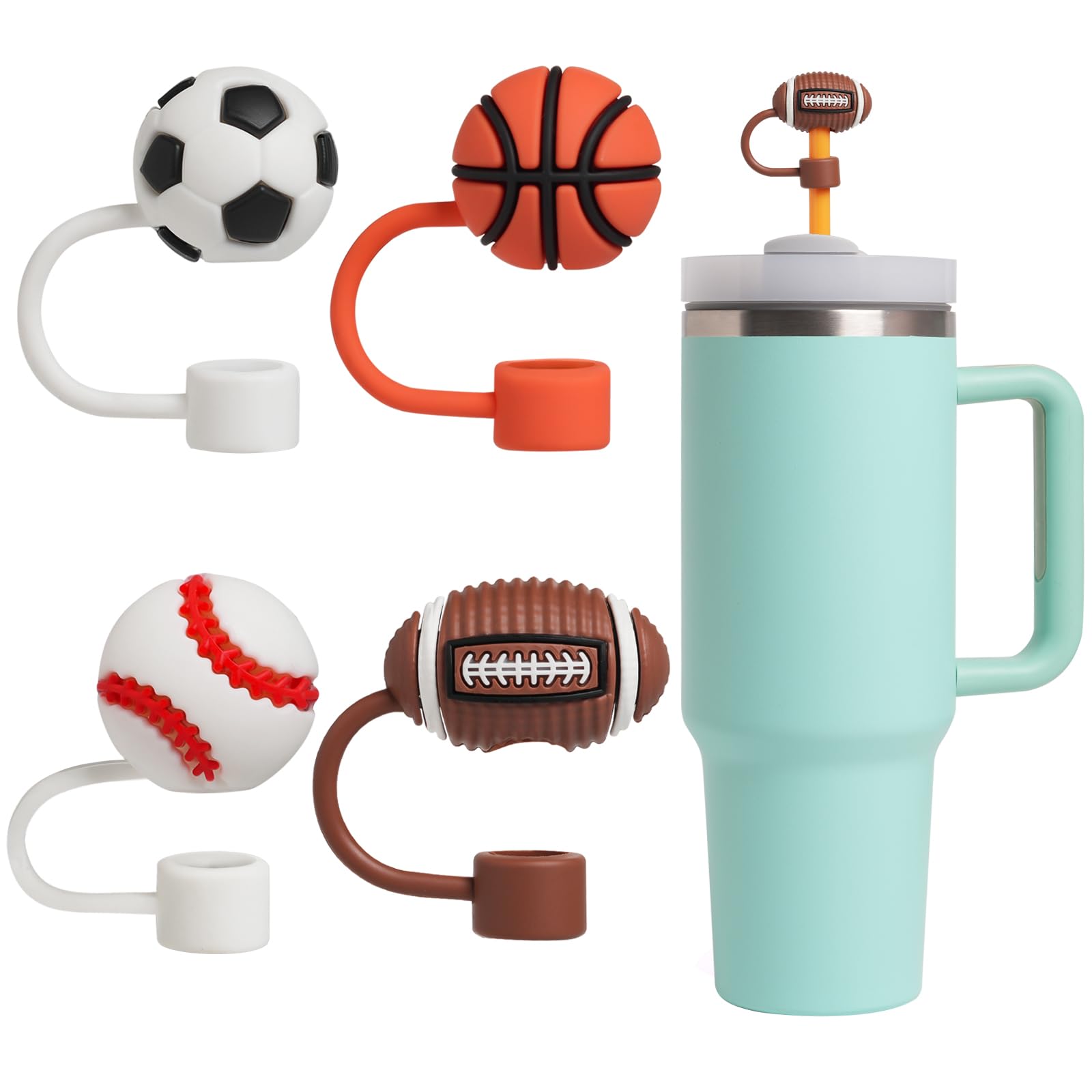 SaineeyCN 4 Pcs Stanley Straw Cover, 0.4 In/10mm sports straw toppers, Dust Proof stanley cup straw cover for boys Compatible with 30&40 Oz Stanley Cups (Sports)