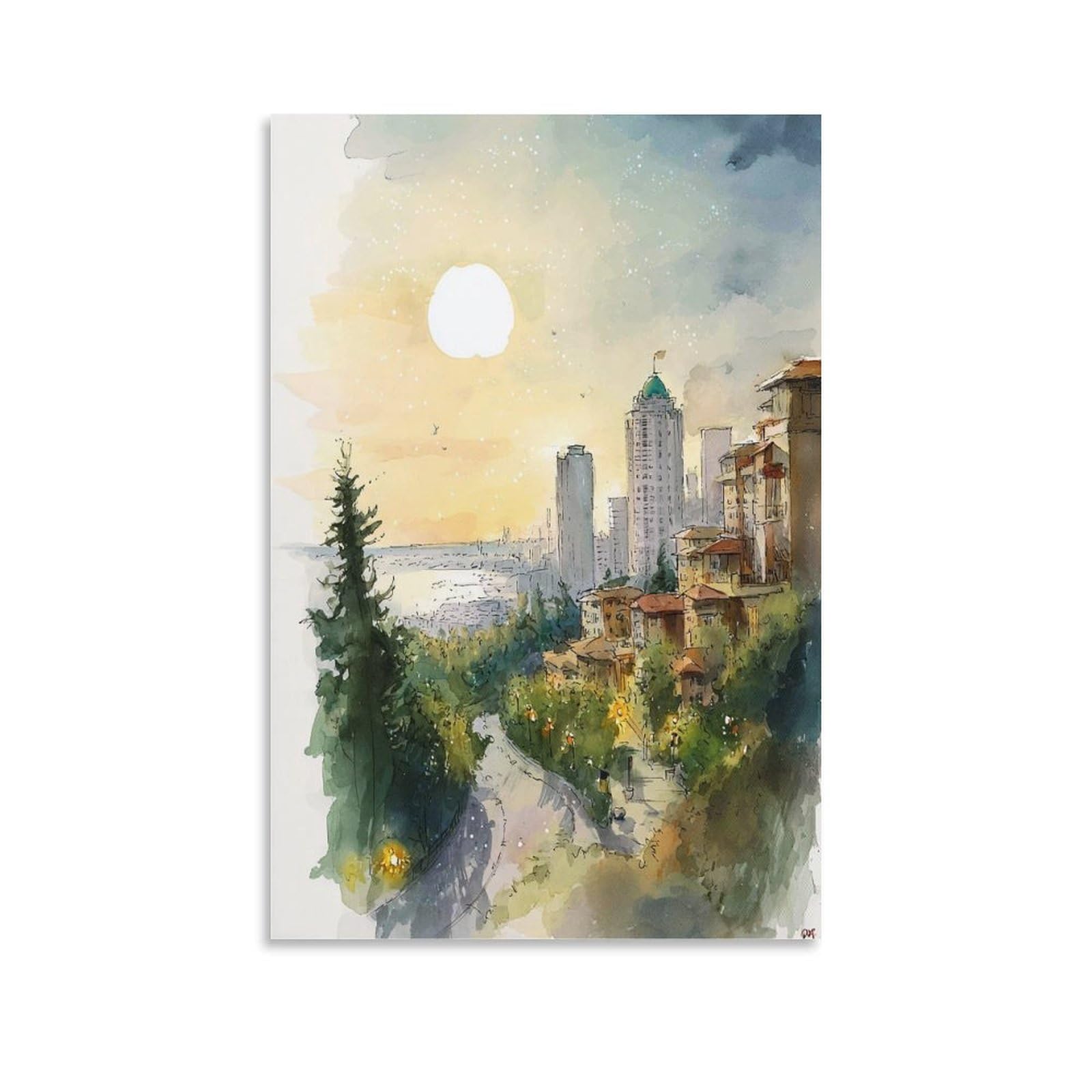 Seattle City 20x30inch(50x75cm) Vintage Travel Poster Watercolor Canvas Art