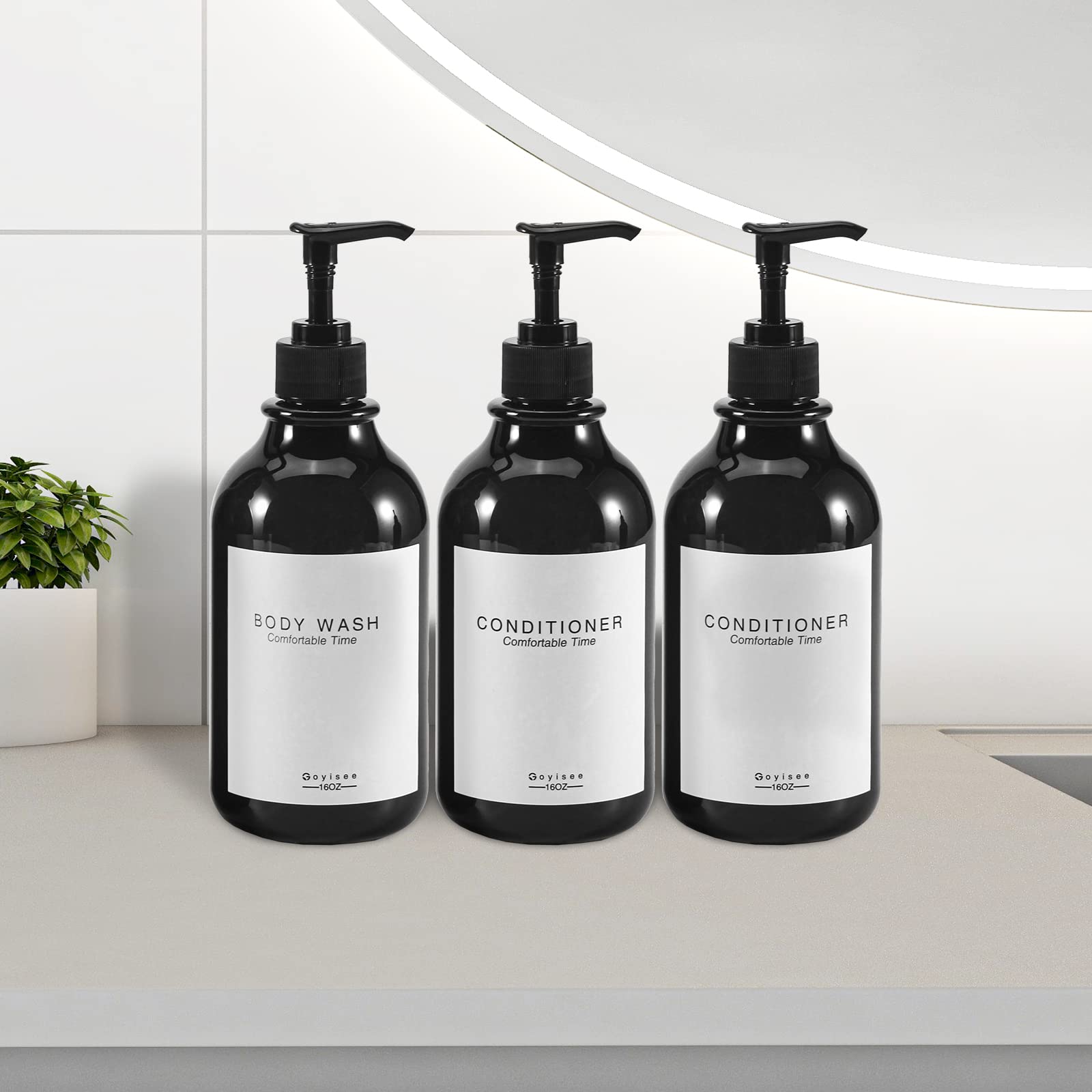 GOYISEE Shampoo and Conditioner Dispenser for Shower Wall 3 Chamber,Refillable Shampoo and Conditioner Bottles with Waterproof Labels,Soap Dispenser with Pumps (3 Bottles-Black) - Image 3