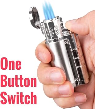 Cobber Triple Jet Flame Butane Lighter, Torch Lighter Adjustable Flame Lighter, Refillable Lighter for Men Gift Ideas(Silver)