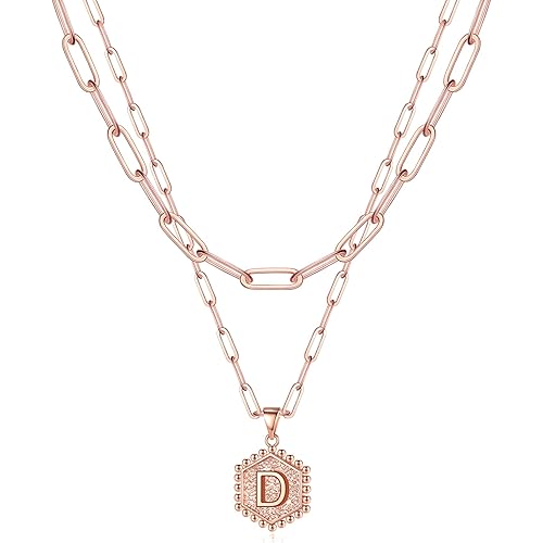 M MOOHAM Dainty Gold Necklace for Women - 14K Solid Gold Over Layering Necklaces for Women Cute Hexagon Letter Initial Necklaces for Women Gold Layered Necklaces for Women Jewelry Gifts