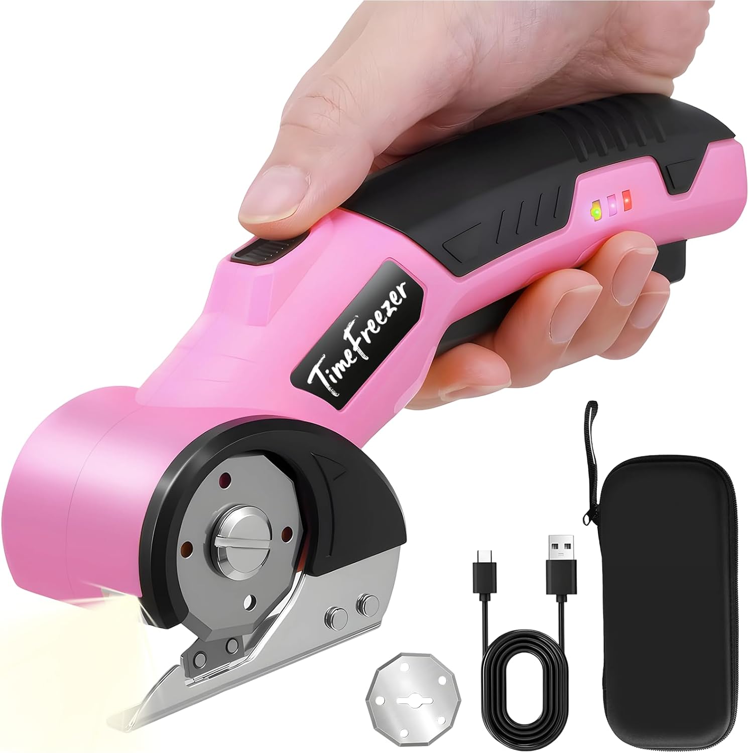 Pink Electric Box Cutter, 6mm Material Cordless Household Rechargeable Power Scissors with LED Display, Low Decibel Lightweight for Crafts, Cardboard, Fabric, Plastic, Leather, Paper & Daily Home Use