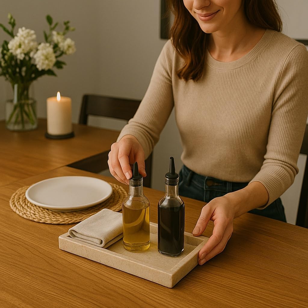 Creative Home Natural Java Marble Tray Handcrafted Stone Organizer for Bathroom Vanity Office Entryway Not Plastic Elegant Catchall for Skincare Jewelry Stationery, 6.5 x 16.5 x 1.5 H Inch