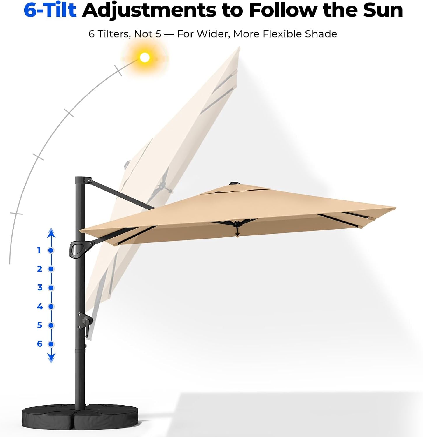 HOMSHADE 10x10 FT Cantilever Patio Umbrella Outdoor with Base- Large Offset Heavy-Duty Aluminum Umbrella with 360° Rotation, 6 Tilts, Windproof, 3-Year Fade Resistance for Pool Deck, Square, Beige