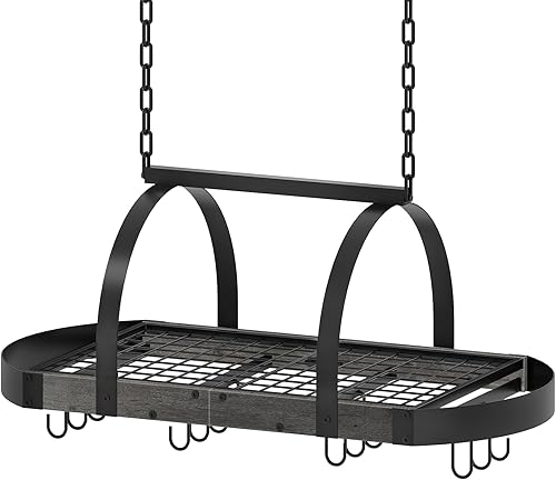 TPR08BCC1 - Estante colgante para ollas, soporte para ollas montado en el techo, organizador de utensilios de cocina con 12 ganchos en forma de S,