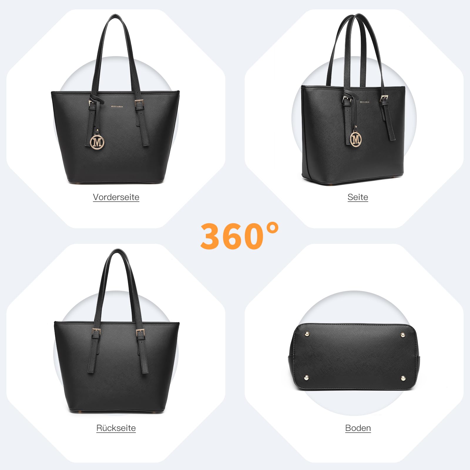 Miss Lulu Damen Handtasche Große Schultertasche Elegantes Shopper Henkeltasche mit verstellbarem Schulterriemen für Arbeit Schule Einkauf
