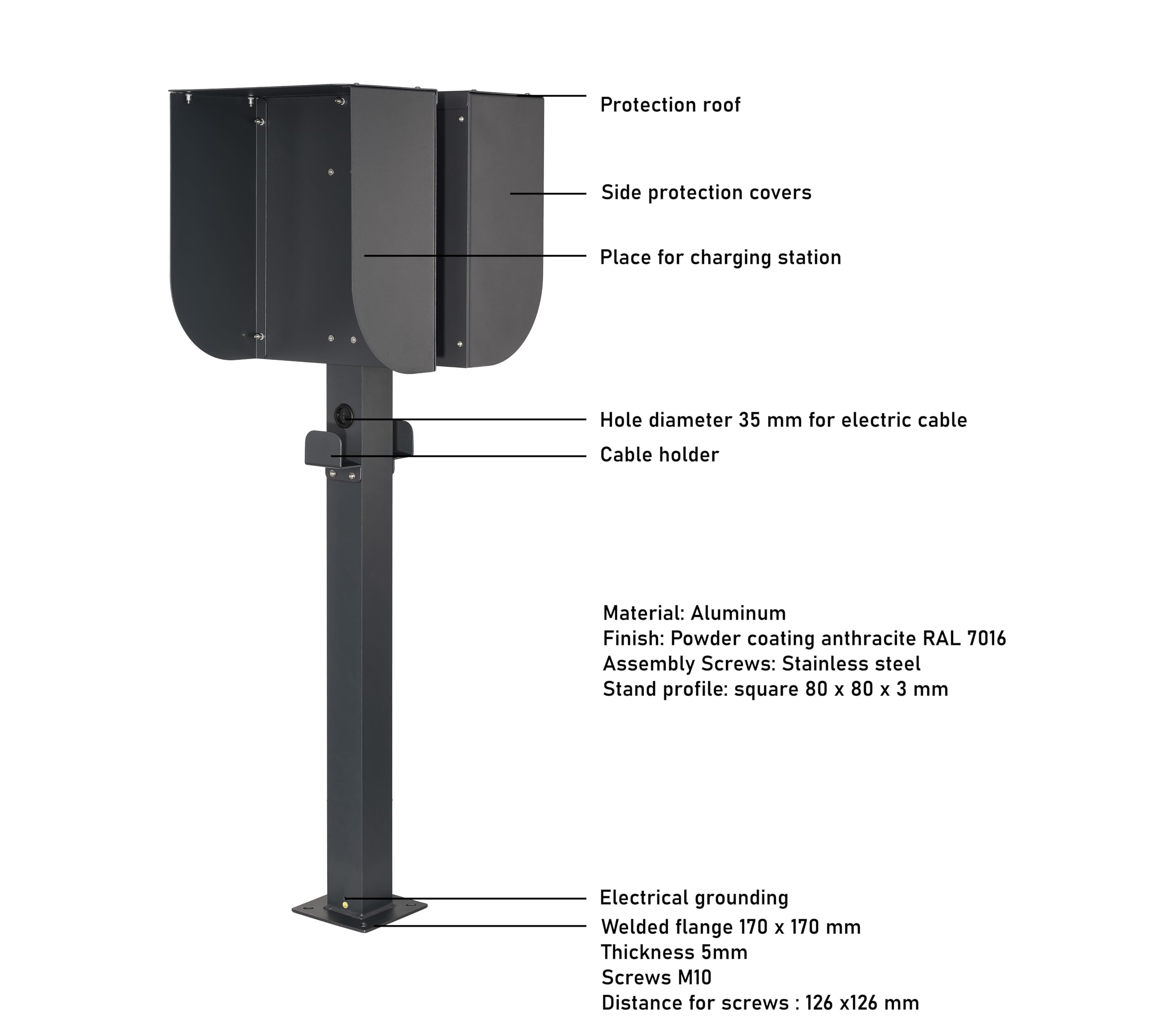 Wallbox - Supporto doppio per 2 stazioni di ricarica, colonna autoportante in alluminio, universale per Wallbox, adatto per esterni (doppio supporto con protezione)