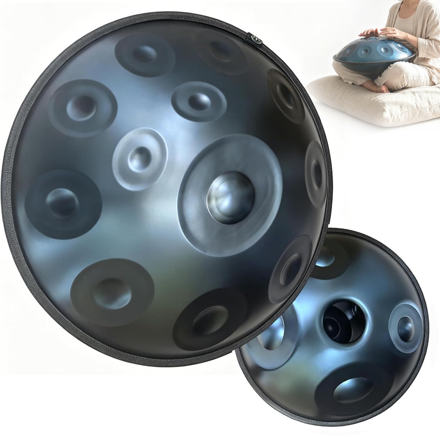 Handpan, Tambour En Acier De 56 Cm (22 Pouces) En Ré Mineur, 16 Notes, 440 Hz, Avec Housse Souple, Maillet Et Support. Percussions En Acier Accordées À La Main Pour La Méditation, Le Yoga Et La