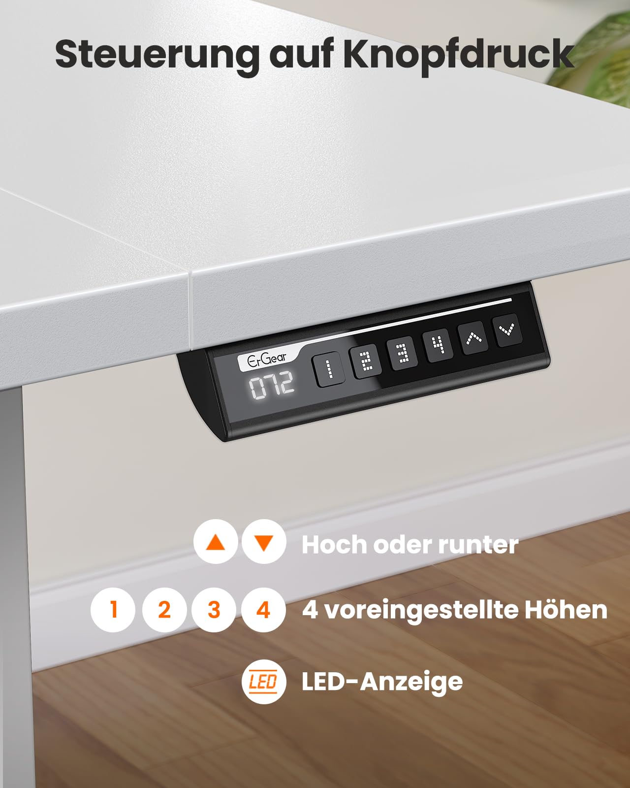 ErGear Höhenverstellbarer Schreibtisch, Elektrischer Schreibtisch Höhenverstellbar mit Schublade & 4 Speicher-Smartpanel, Tischplatte in Mehreren Abschnitten (160 x 80 cm, Weiße)